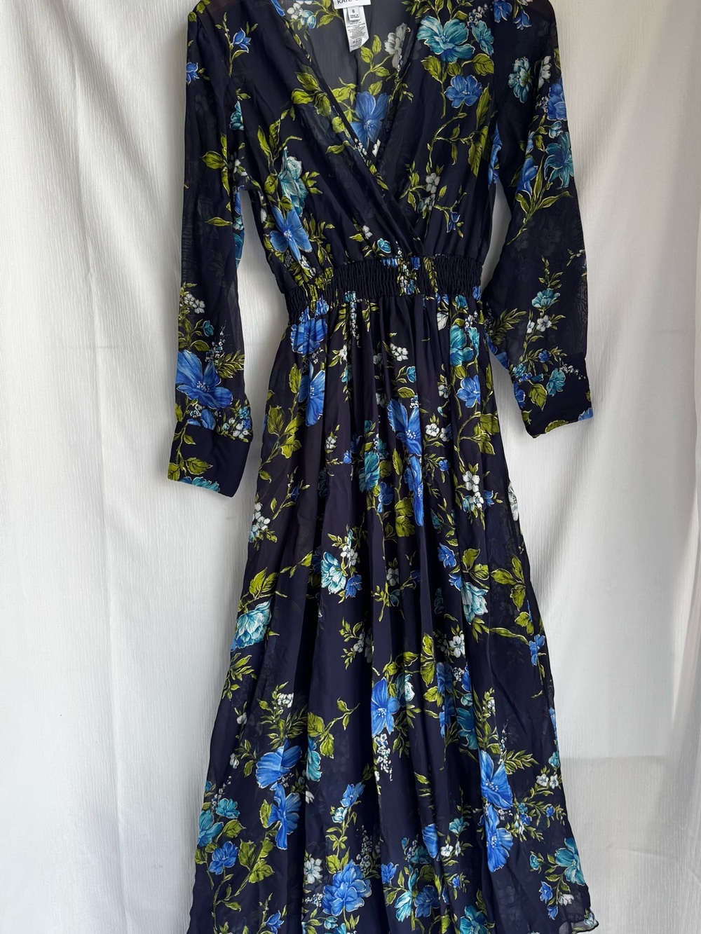 Kate • Lily Navy Blue Floral Chiffon Midi/Maxi Dress Wedding-Cocktail – Size 6